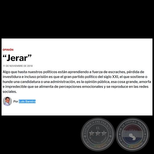 JERAR - Por LUIS BAREIRO - Domingo, 11 de Noviembre de 2018